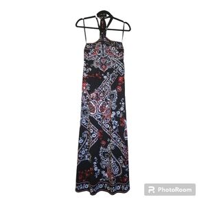 White House Black Market Paisley Floral Print Long Halter Stretchy Dress Sz. XS